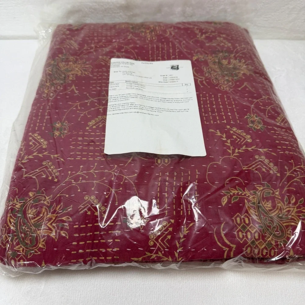 VTG New Kantha Quilt Throw Blanket Red Teal Floral Paisley Hand‎ Stitched 92x52